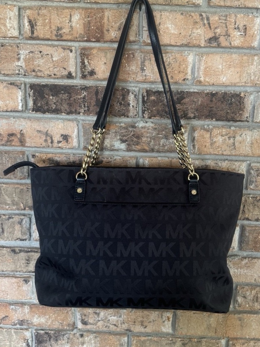 Michael Kors Black MK Logo Chain-Handle Shoulder Tote